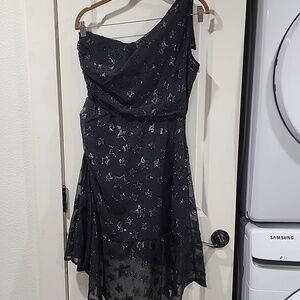 open lace back dress Scuba Crepe Ruffled One-Shoulder Gown